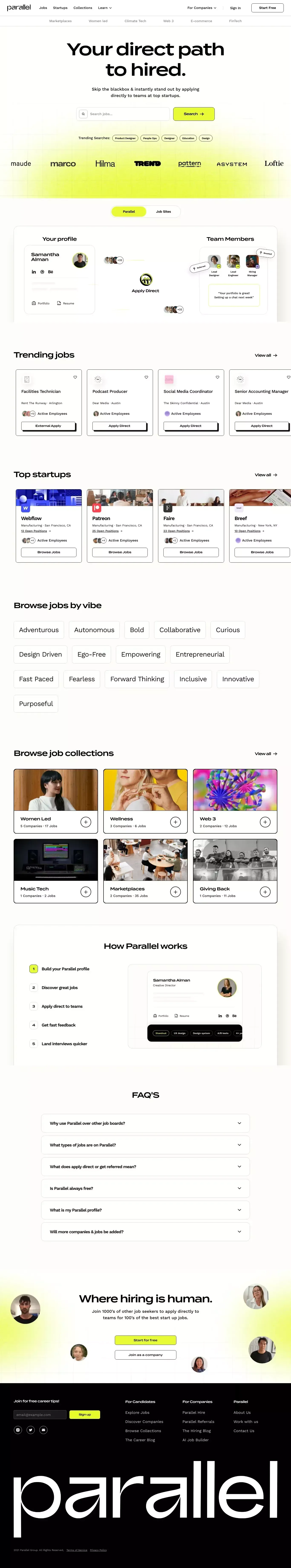 Parallel | Your direct path to hired. - Landing design