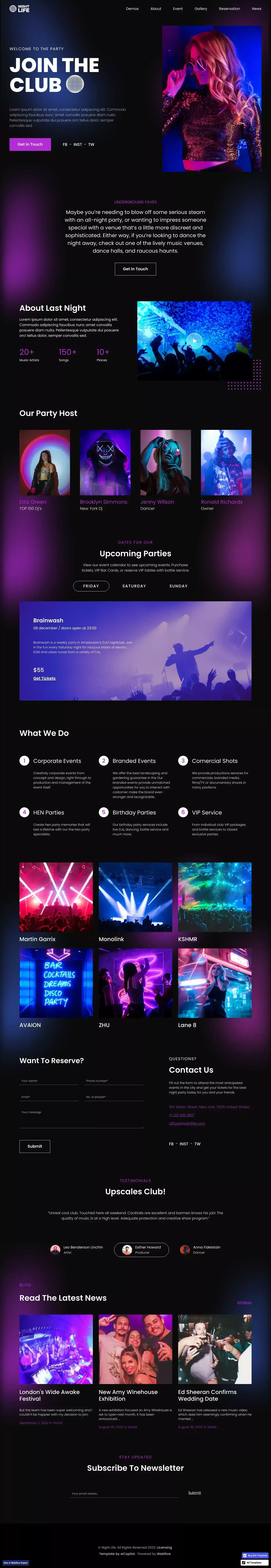 Night Life - Webflow HTML website template - Template design