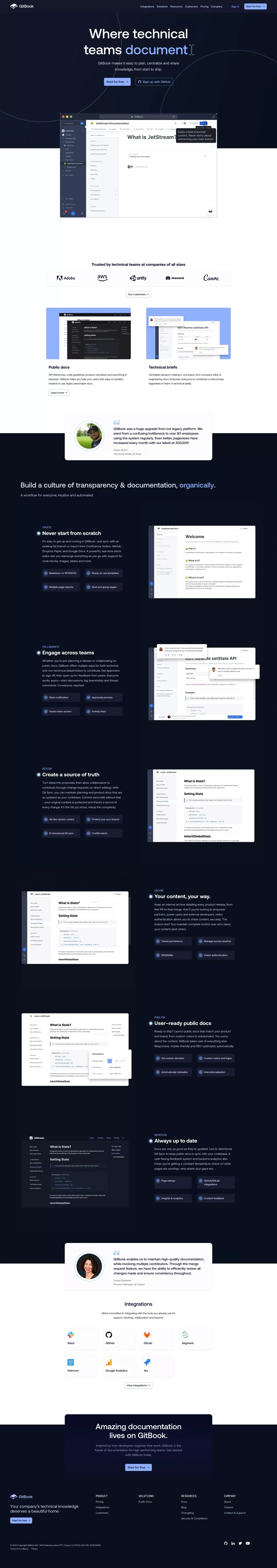 GitBook - Where technical teams document. - Landing design
