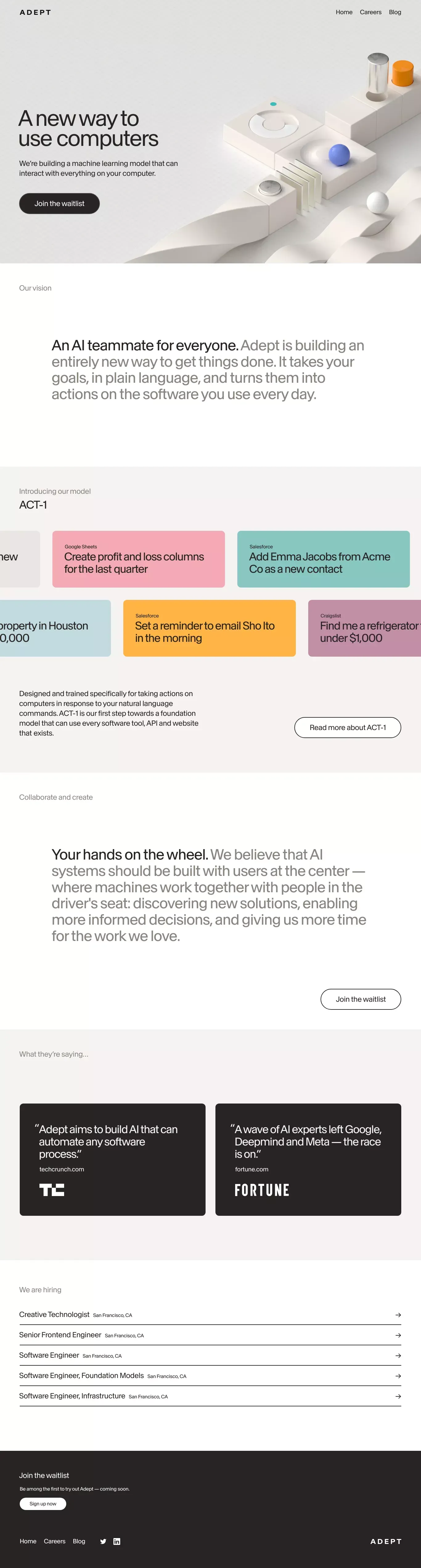 Adept: Useful General Intelligence - Landing design