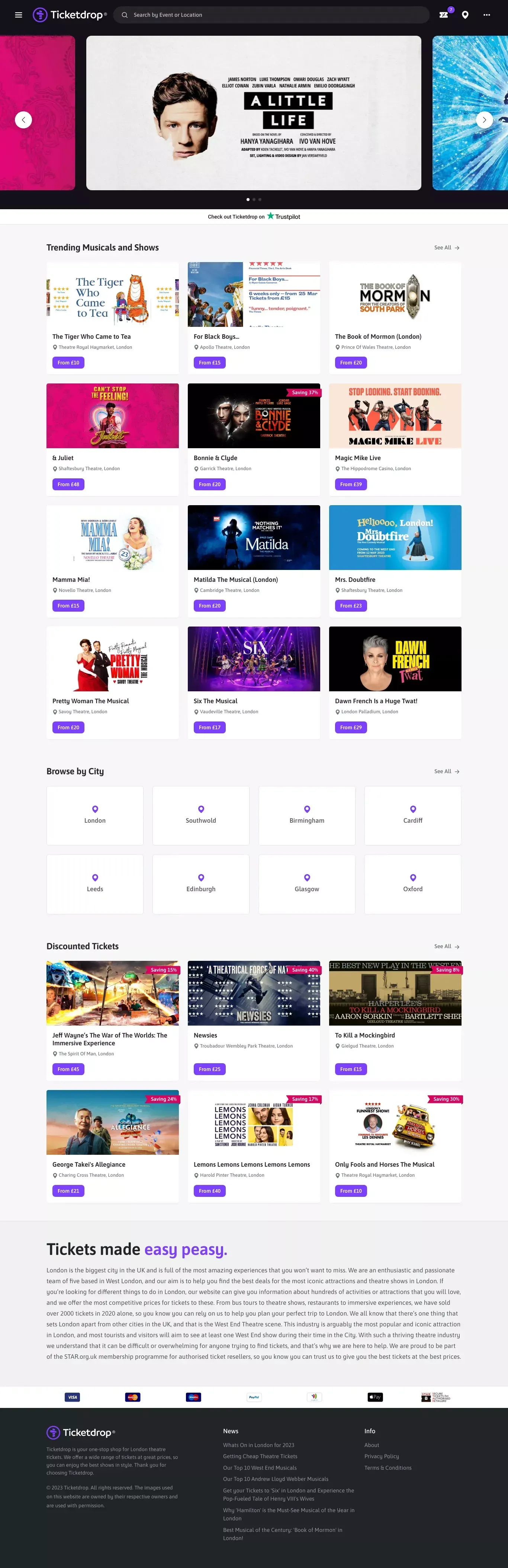 Book London Theatre Tickets & West End Shows | Ticketdrop - Ecommerce design