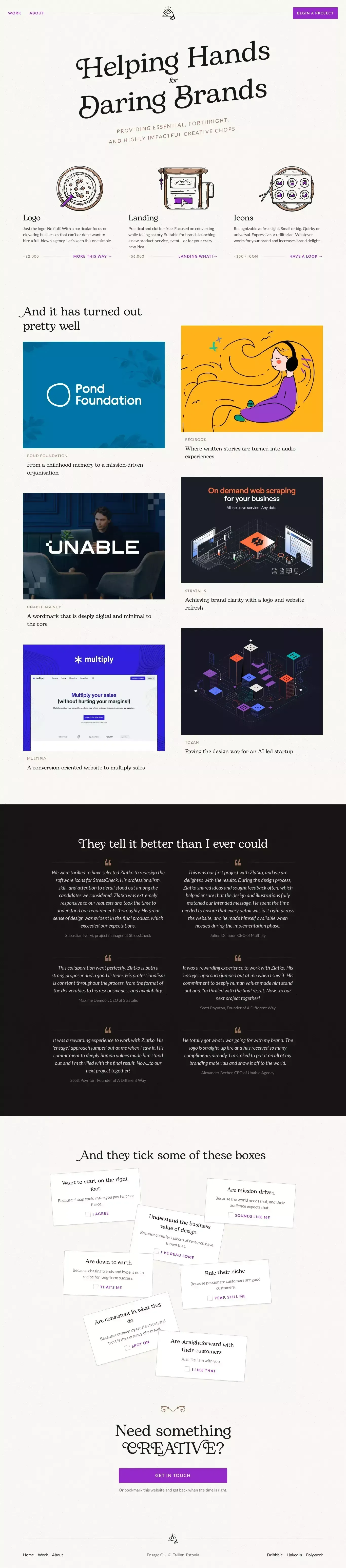 Ensage: Helping hands for daring brands - Portfolio design