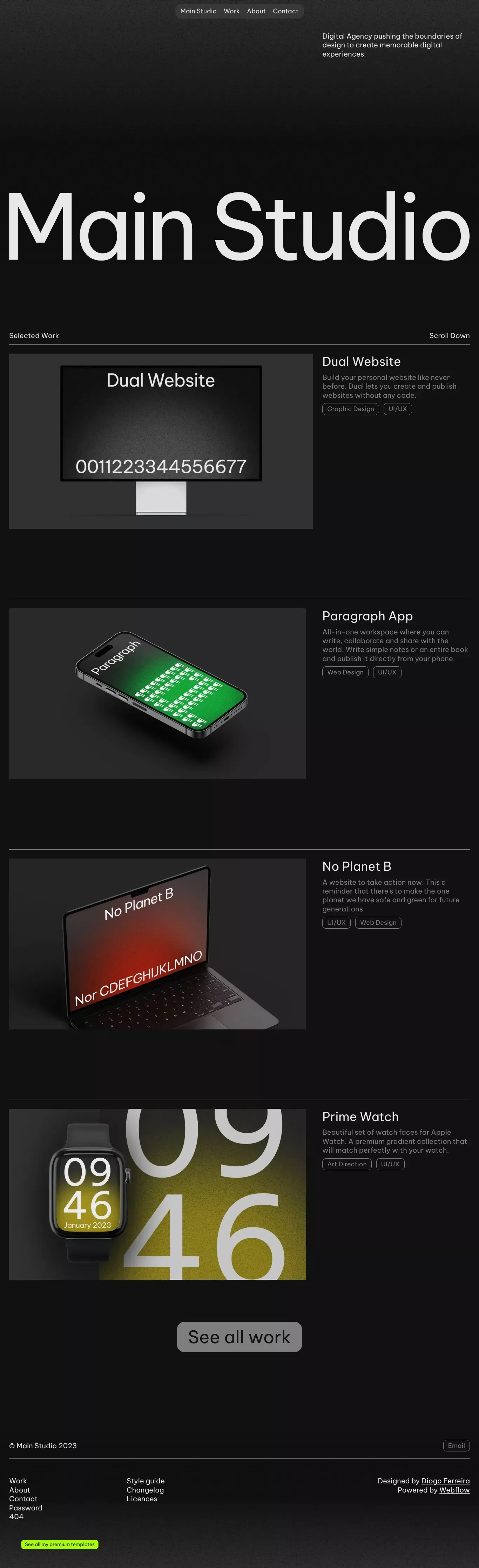 Main Studio – Webflow HTML website template - Portfolio design