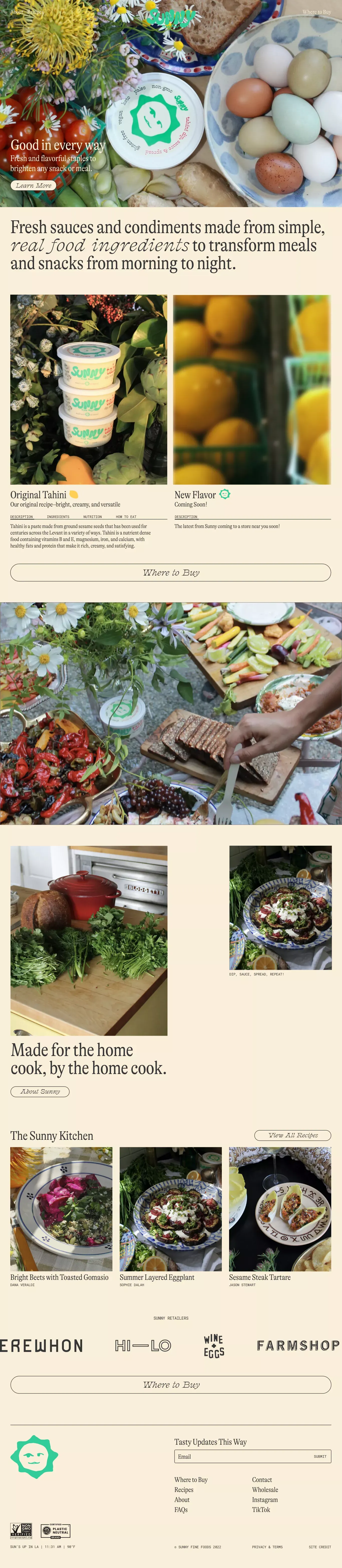 Sunny Fine Foods · Tahini Dip, Sauce & Spread - Landing design