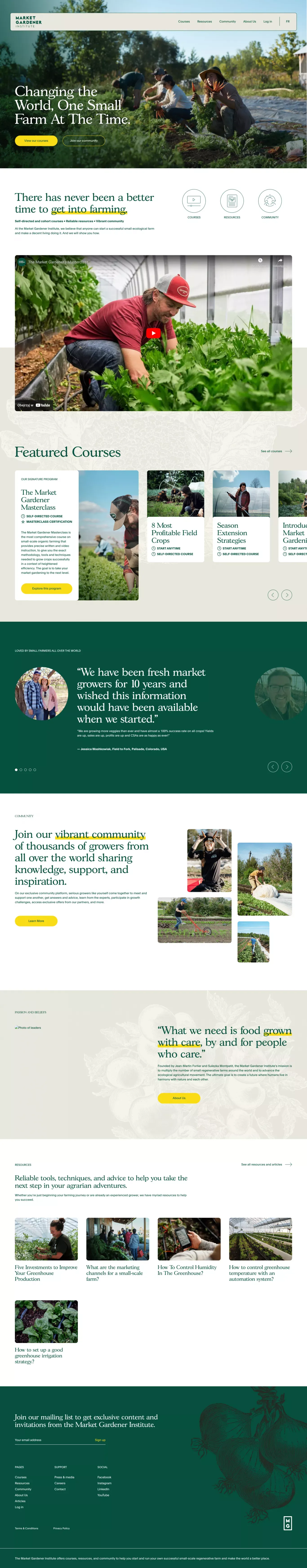 Organic Farming Online Courses, Books & Articles - The Market Gardener - Landing design