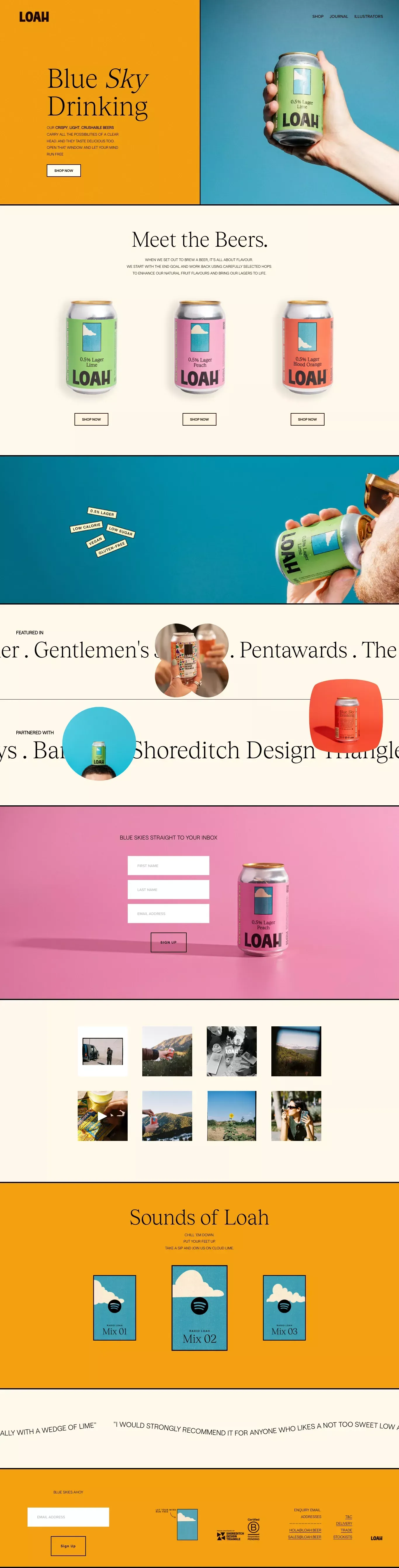 LOAH Home of Blue Sky Drinking - Ecommerce design