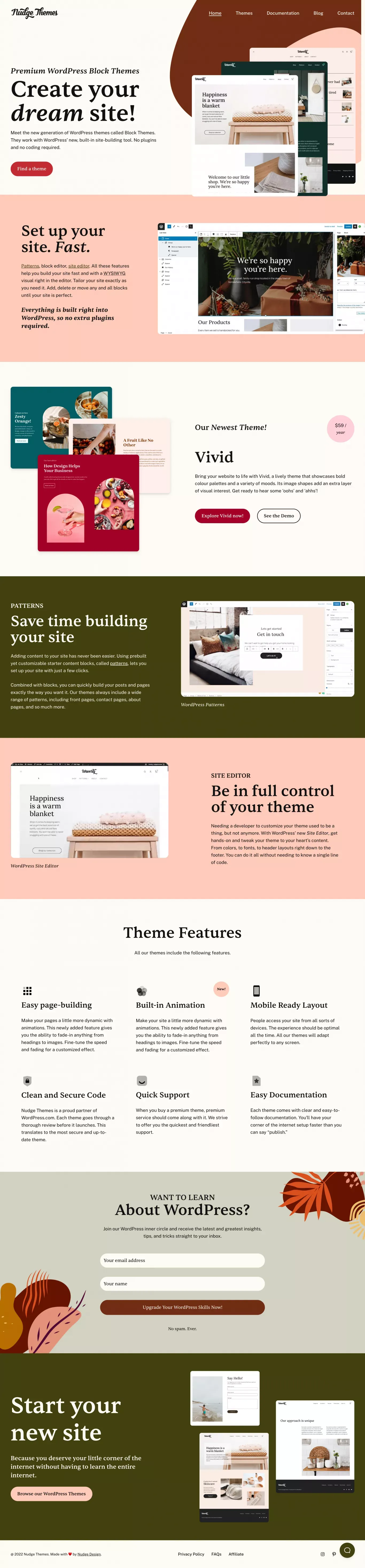 Premium WordPress Block Themes - Nudge Themes - Landing design