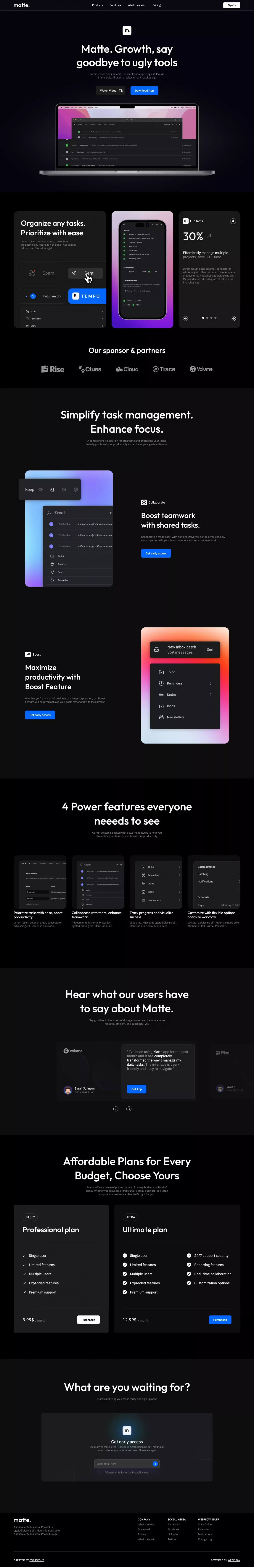 Matte - Webflow HTML website template - Template design