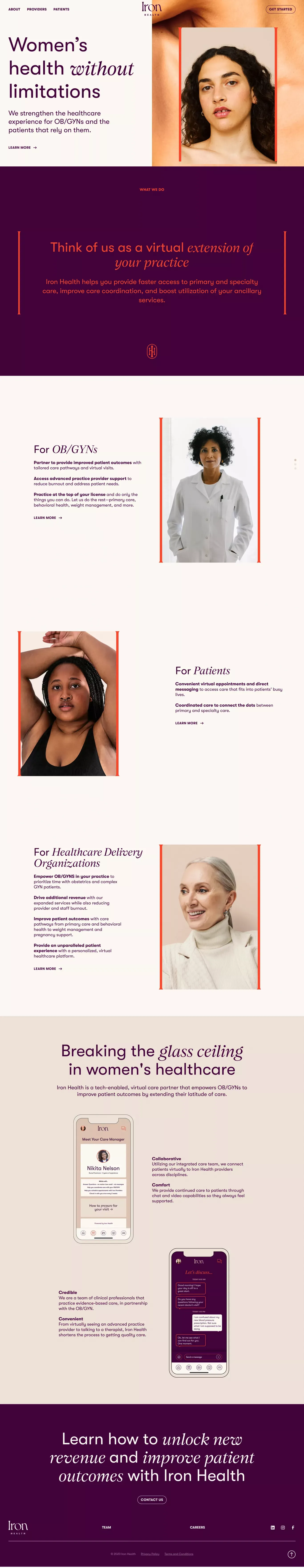 Iron Health | A virtual extension of the OBGYN - Landing design