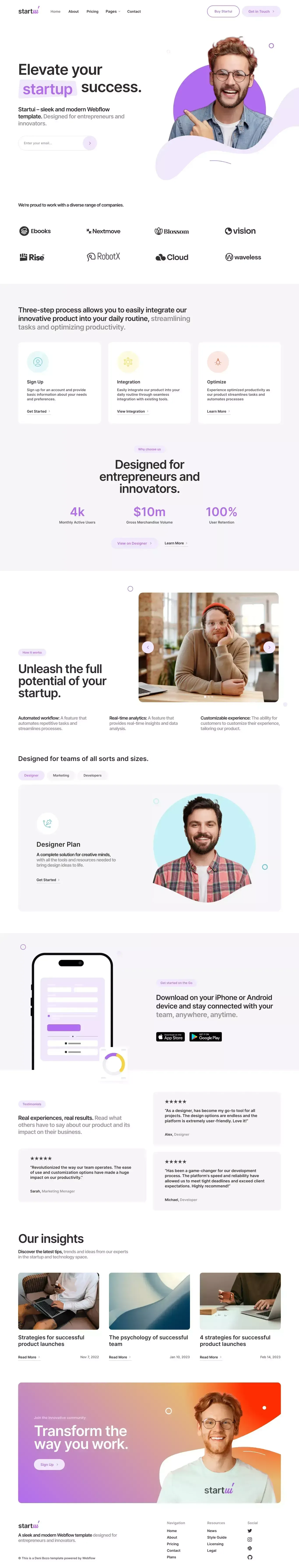 Startui - Webflow Ecommerce website template - Template design