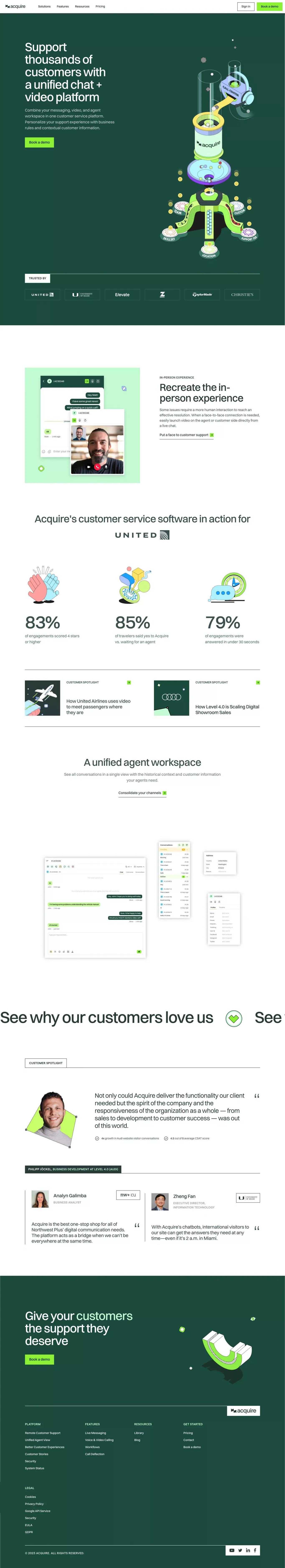 Acquire | Powerful chat, proven video. One solution - Landing design