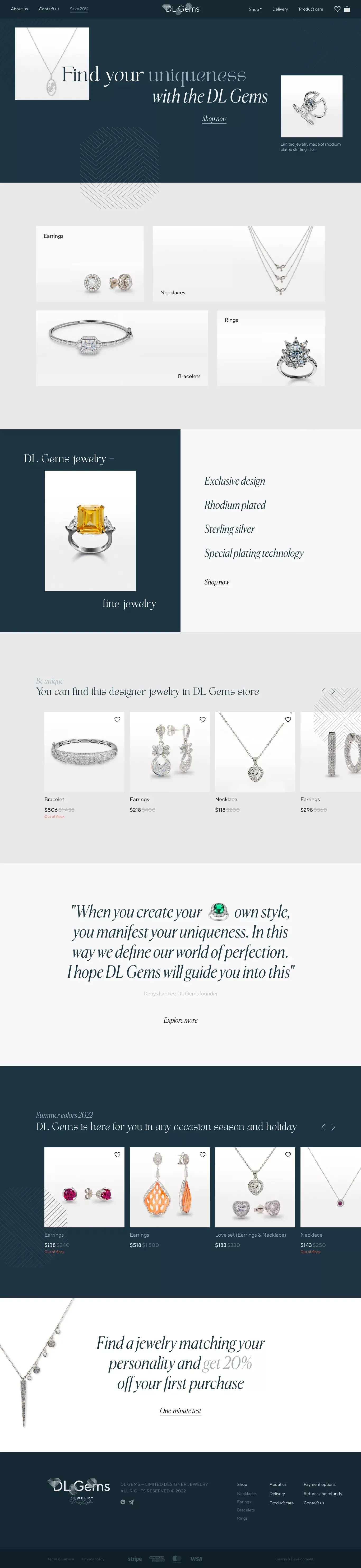 DL Gems — online shop - Product page design