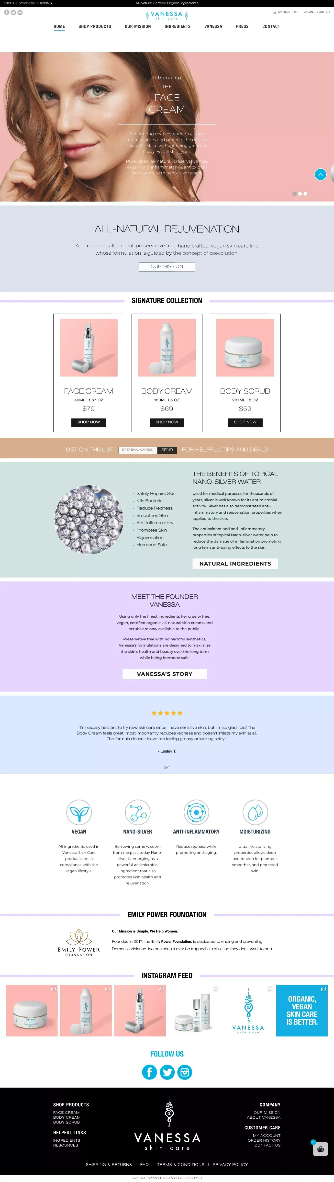 Vanessa Skin Care - Organic, Vegan Skin Care is Better. - Landing design