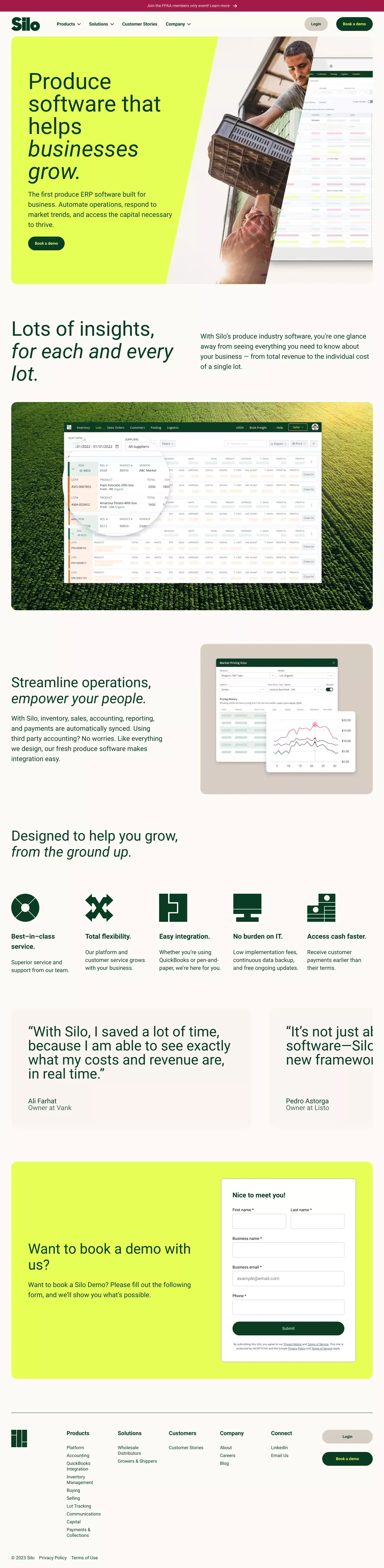 Produce Software For Wholesale Distributors, Growers, & Shippers | Silo - Landing design
