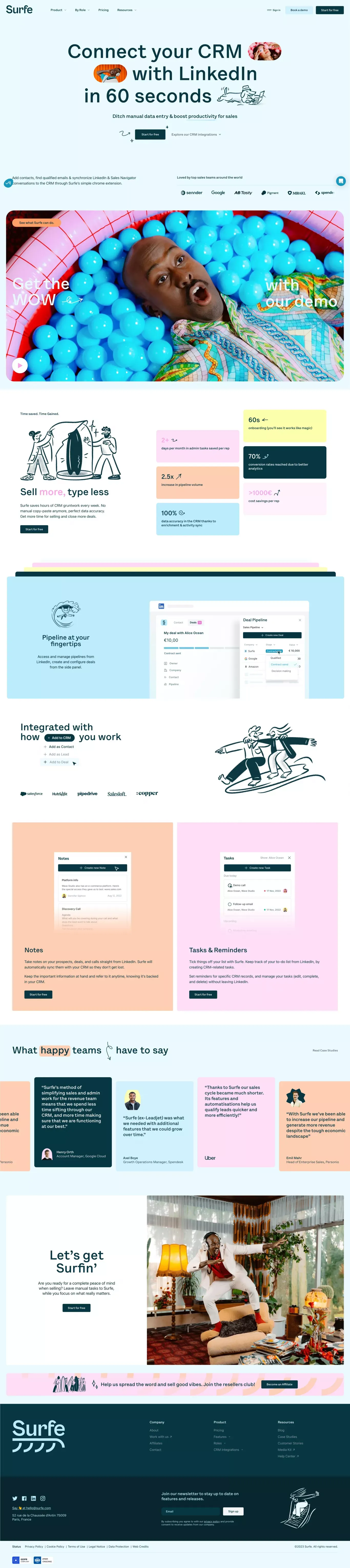 SURFE - Connect your CRM with LinkedIn in 60 seconds - Landing design
