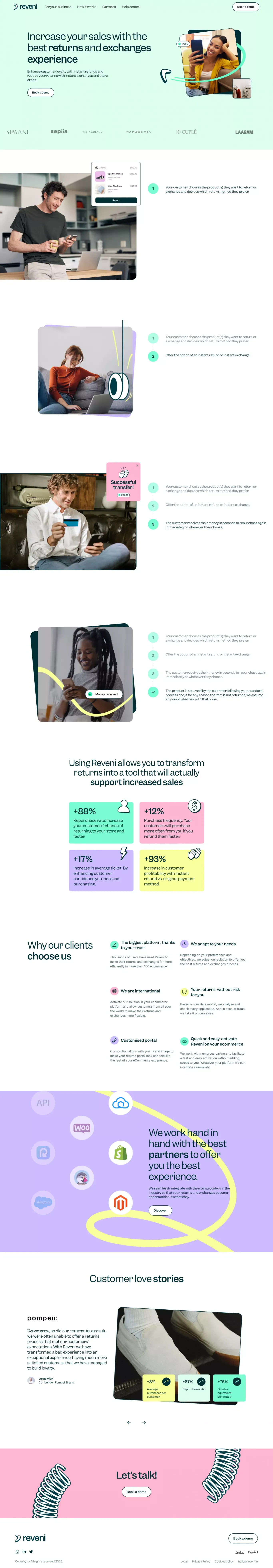 Increase your sales with instant returns and exchanges - Landing design