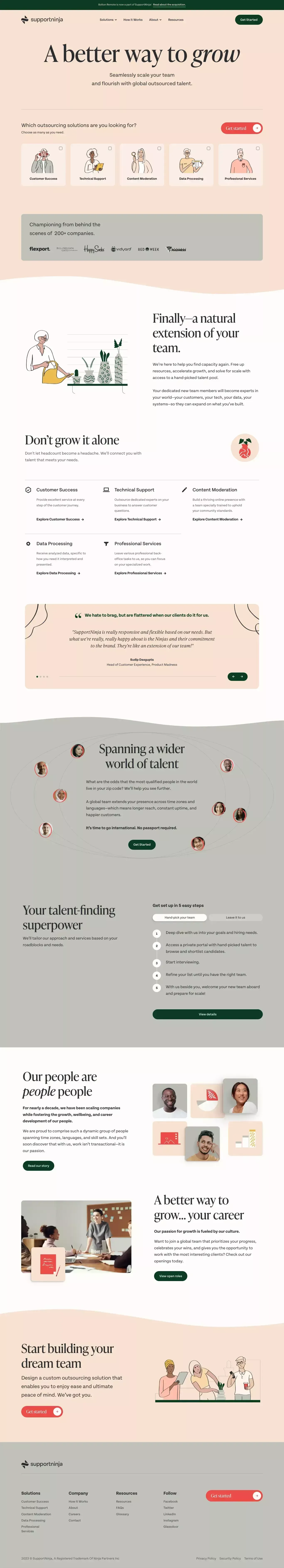 Seamless Outsourcing That Helps Companies Grow | SupportNinja - Landing design