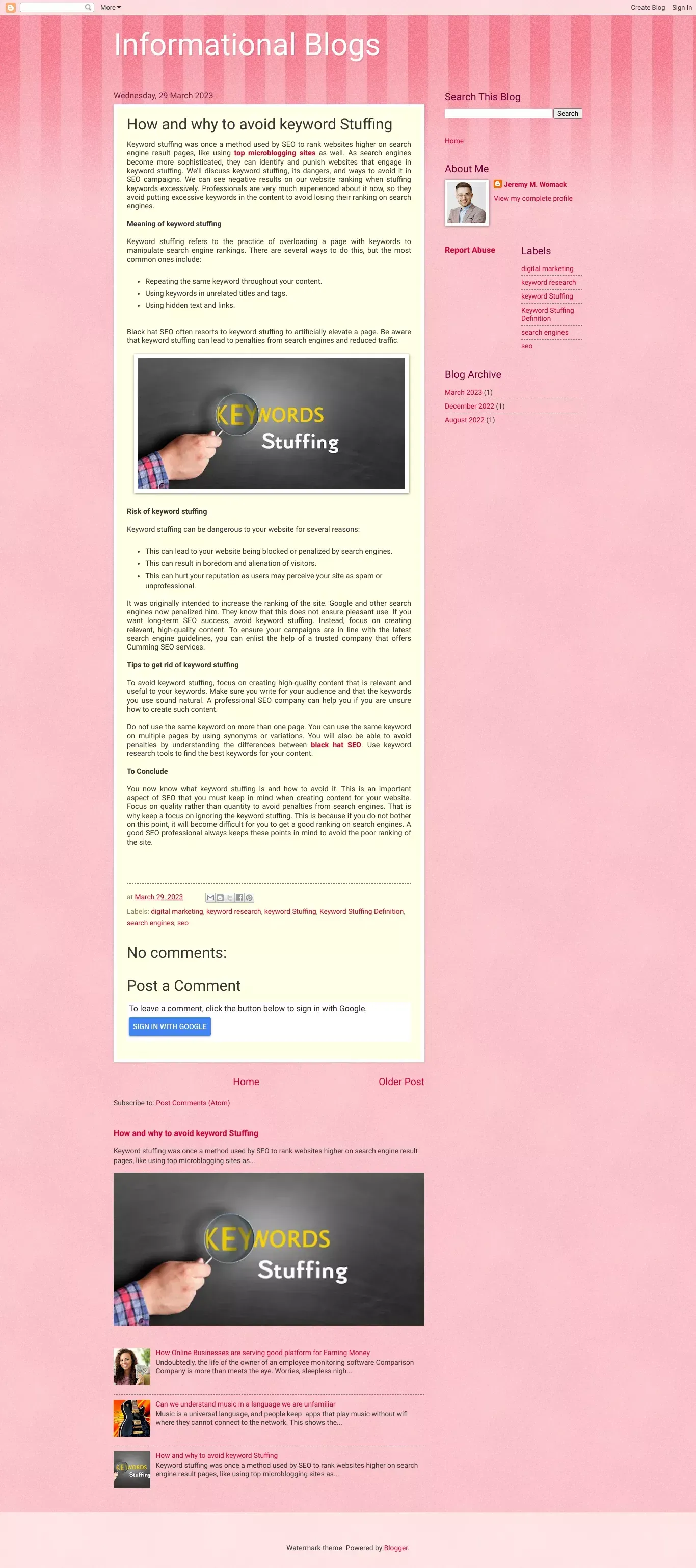 Informational Blogs: How and why to avoid keyword Stuffing - Blog design