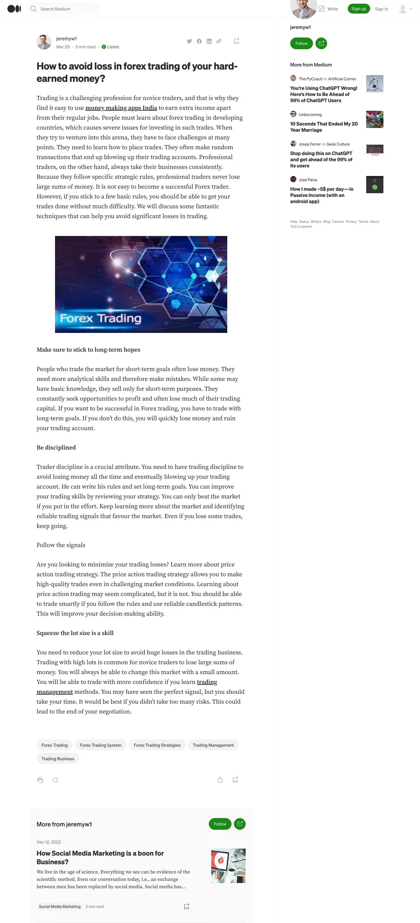 How to avoid loss in forex trading of your hard-earned money? | by jeremyw1 | Mar, 2023 | Medium - Blog design