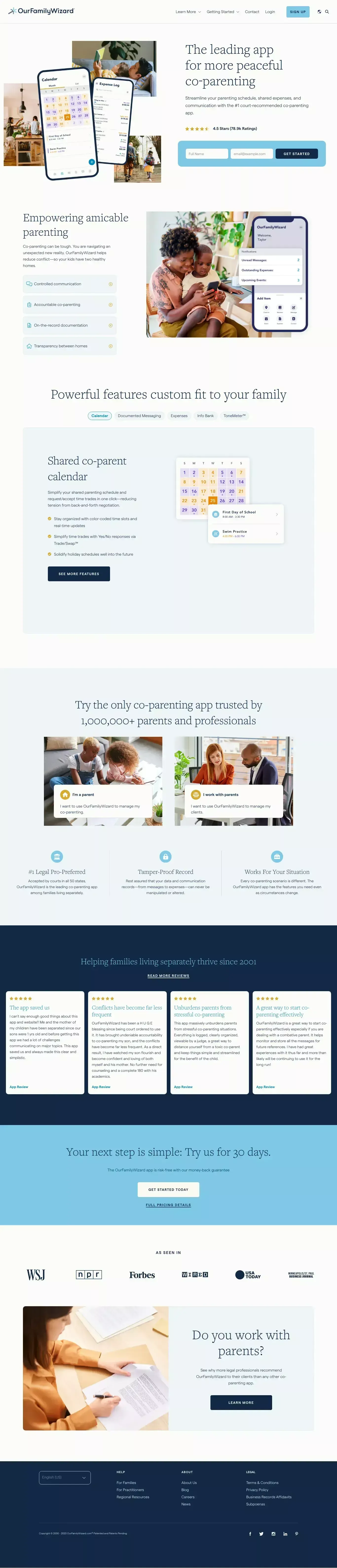OurFamilyWizard - Best Co-Parenting App for Child Custody - Landing design