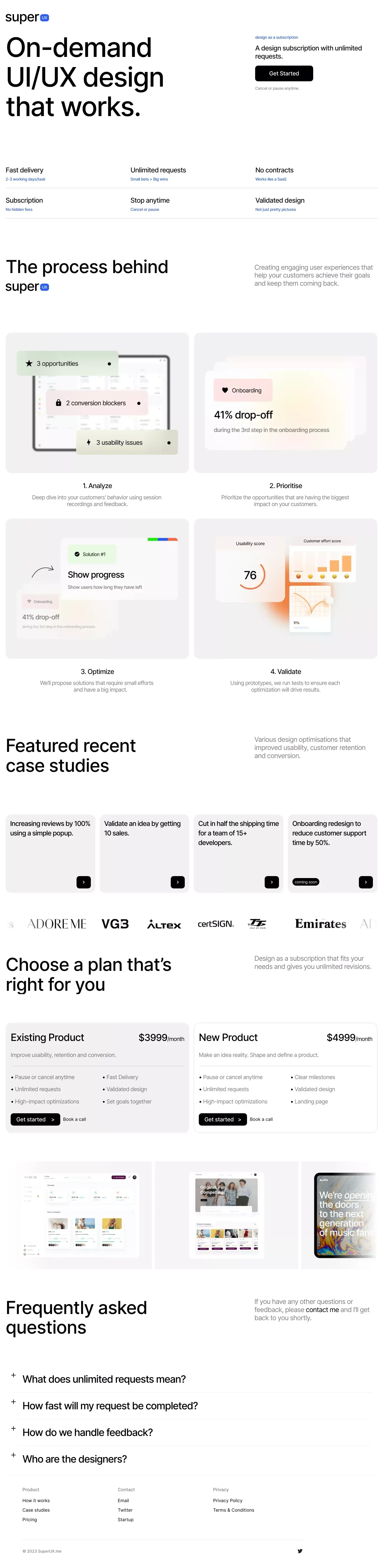 SuperUX - A design subscription service - Landing design