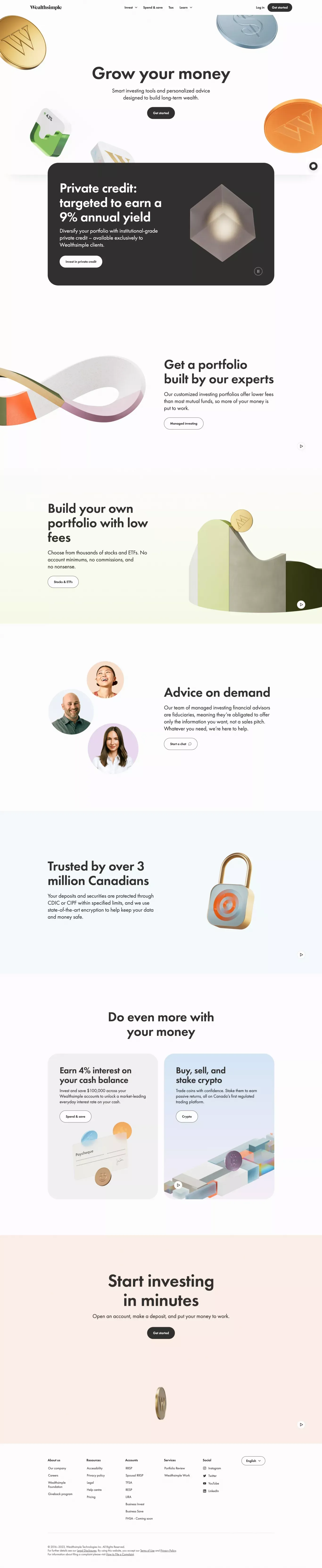 Wealthsimple: Investing, Regulated Crypto, Stocks & ETFs - Landing design