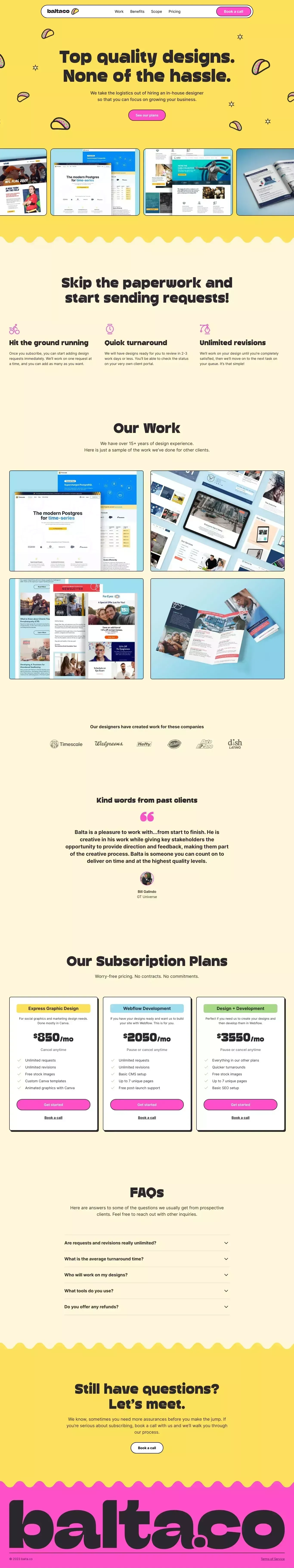 balta.co - Unlimited Design & Webflow Subscriptions - Landing design