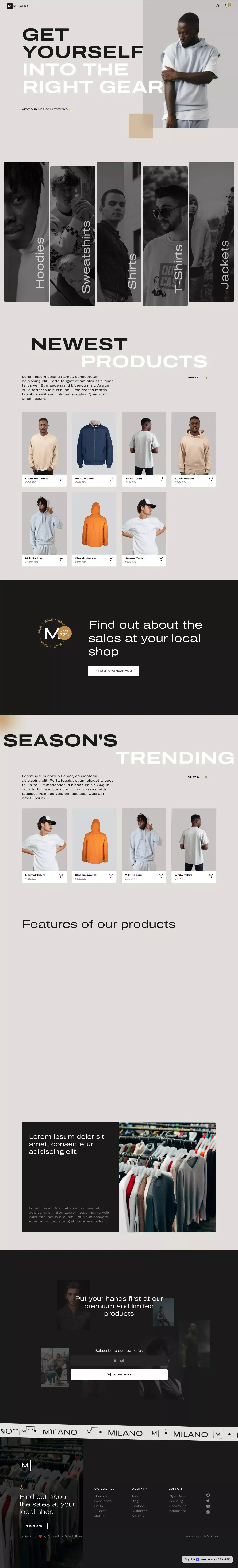 Milano - Webflow Ecommerce website template - Template design