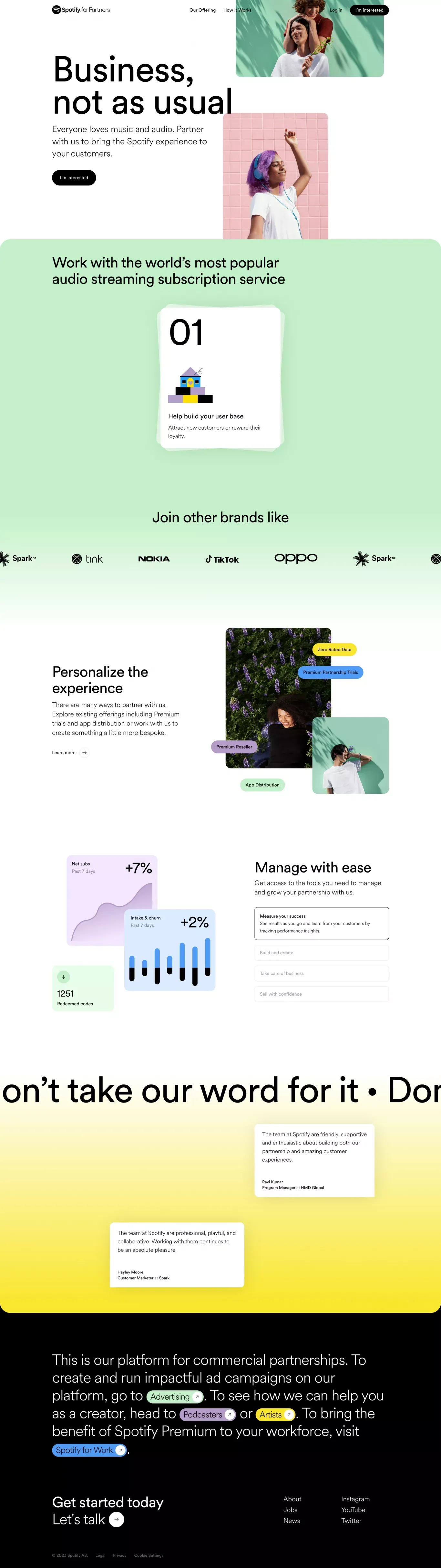 Hey there partner | Spotify for Partners - Landing design