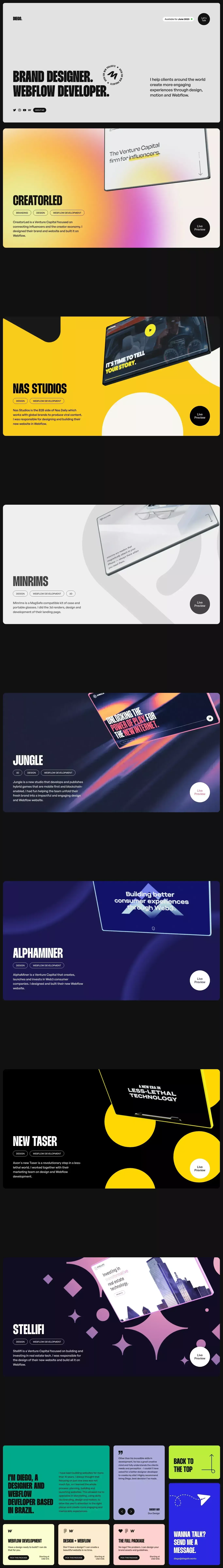 Diego - Brand Designer & Webflow Developer - website design