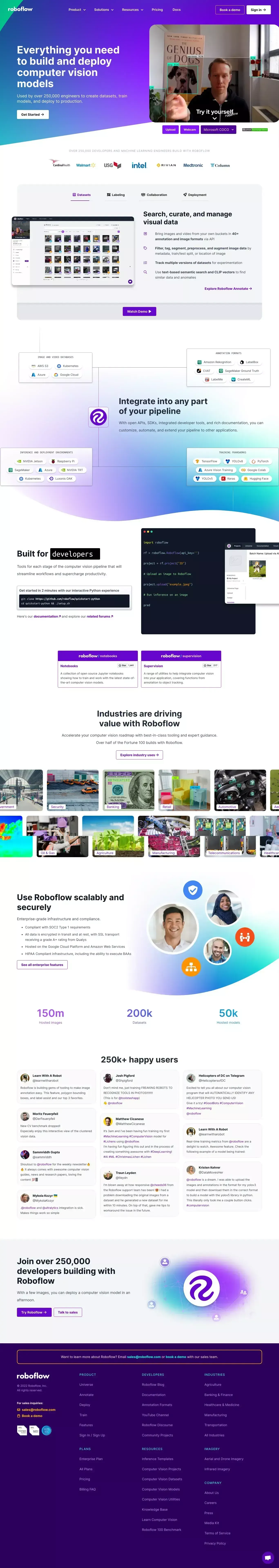 Roboflow: Give your software the power to see objects in images and video - Landing design