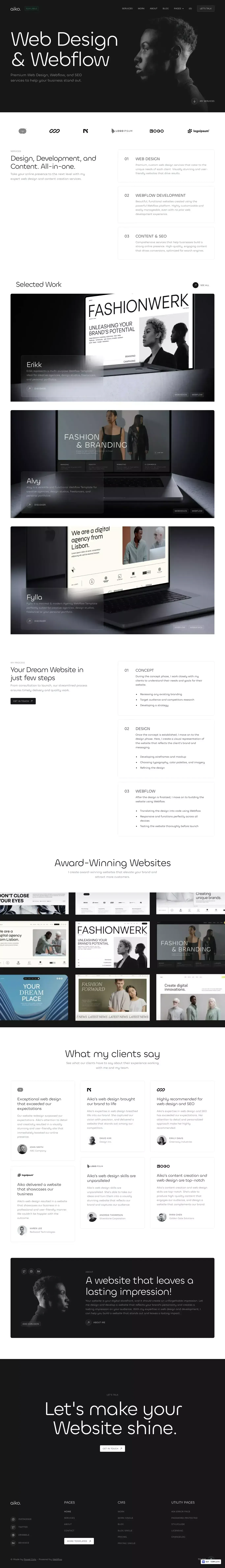 Aiko - Webflow Ecommerce Website Template - Template design