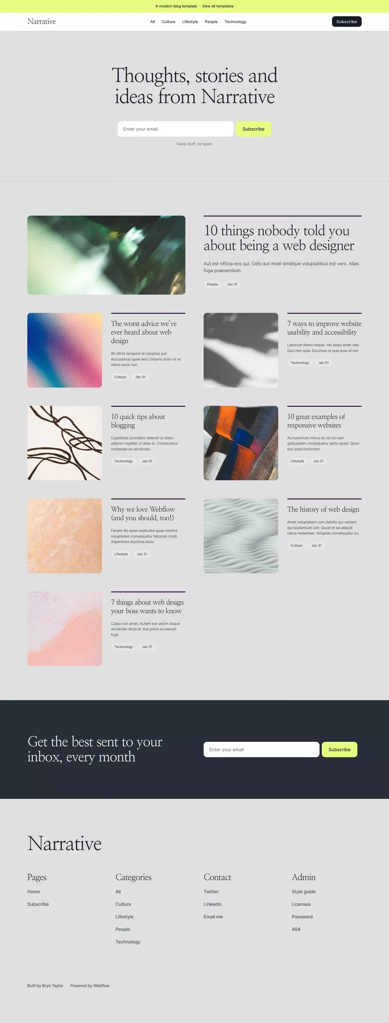 Narrate — Blog, Writing & News Framer Template - Template design