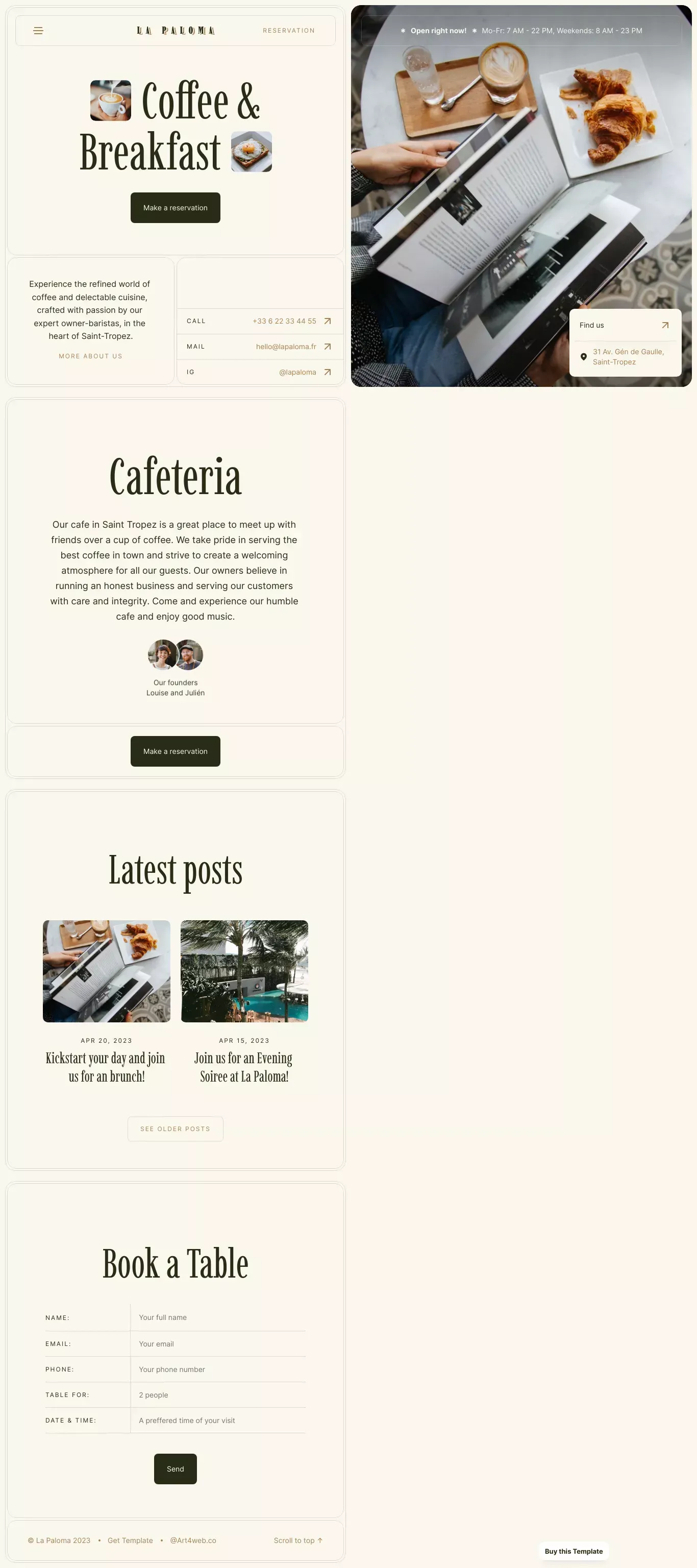 La Paloma â Cafe Framer Template - Template design
