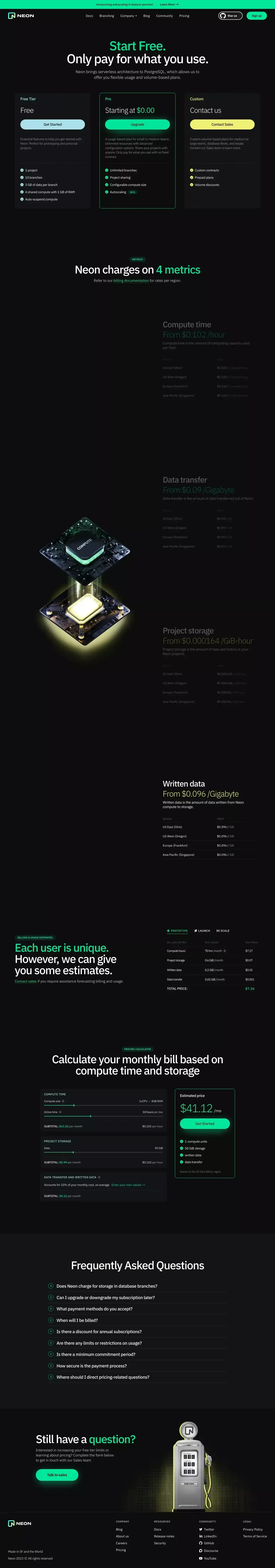 Pricing — Neon - website design