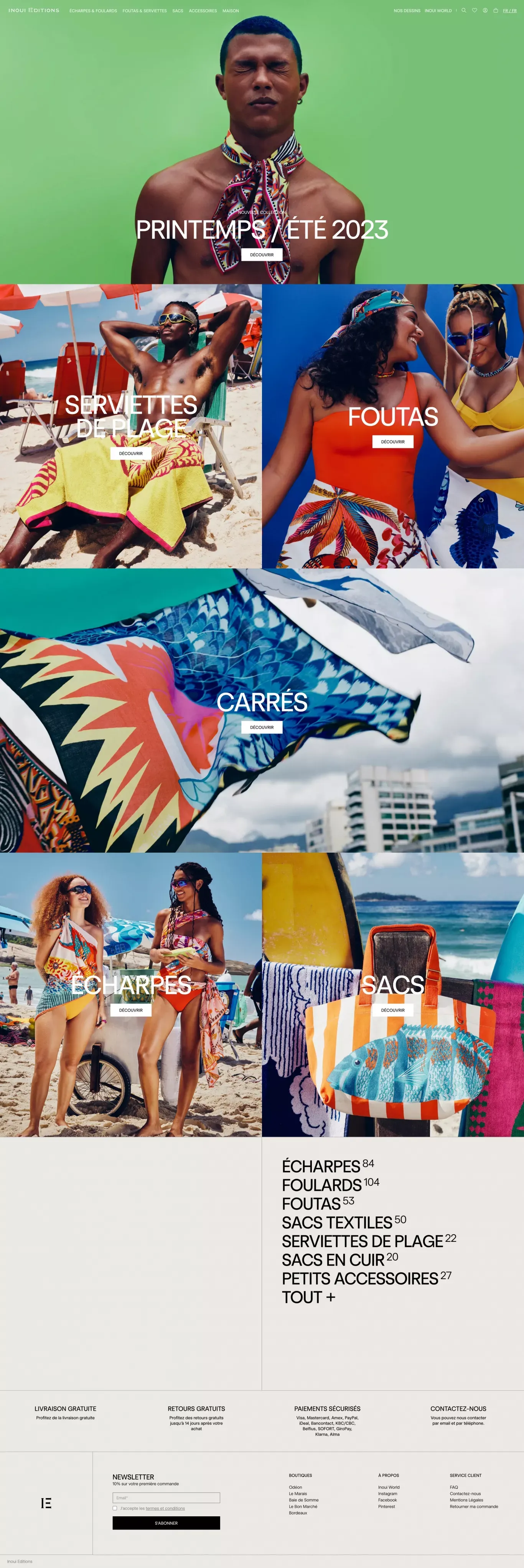 Écharpes, foulards, foutas et sacs imprimés — Inoui Editions - Ecommerce design