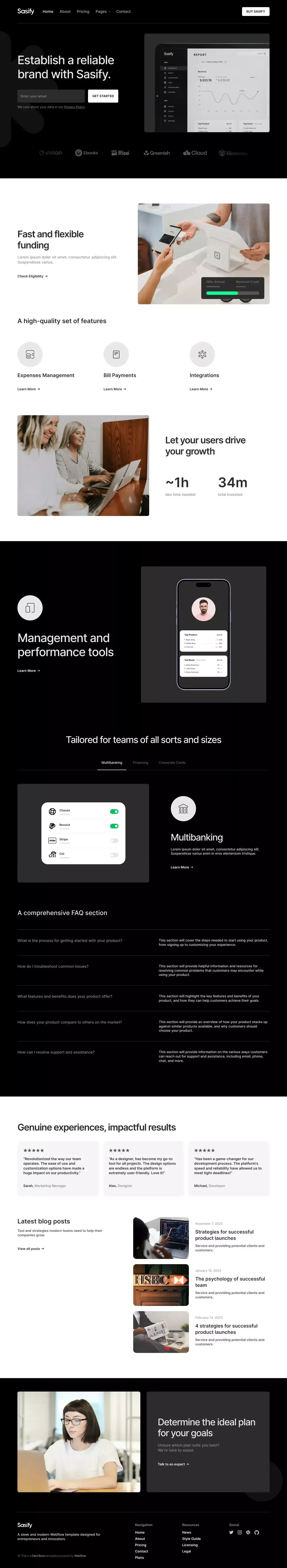 Sasify - Webflow Ecommerce website template - Template design