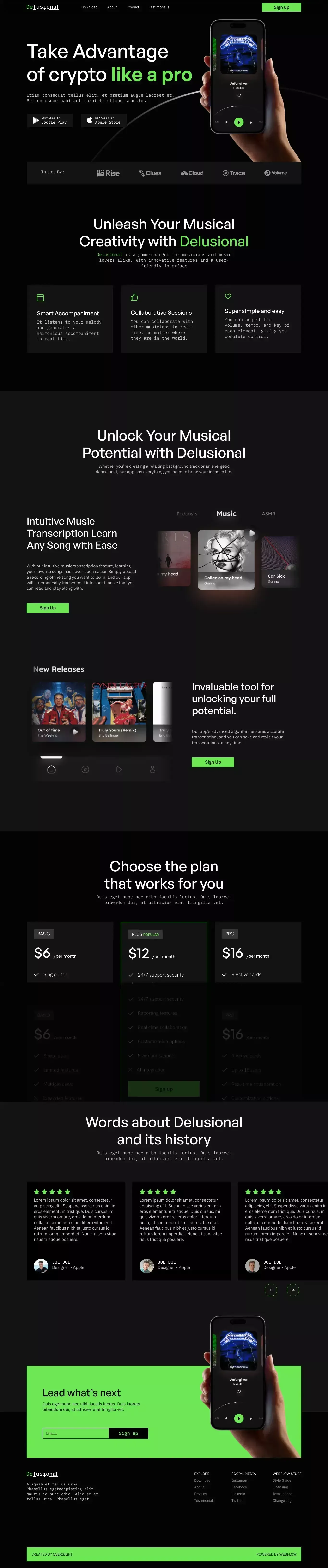 Delusional - Webflow HTML website template - Template design