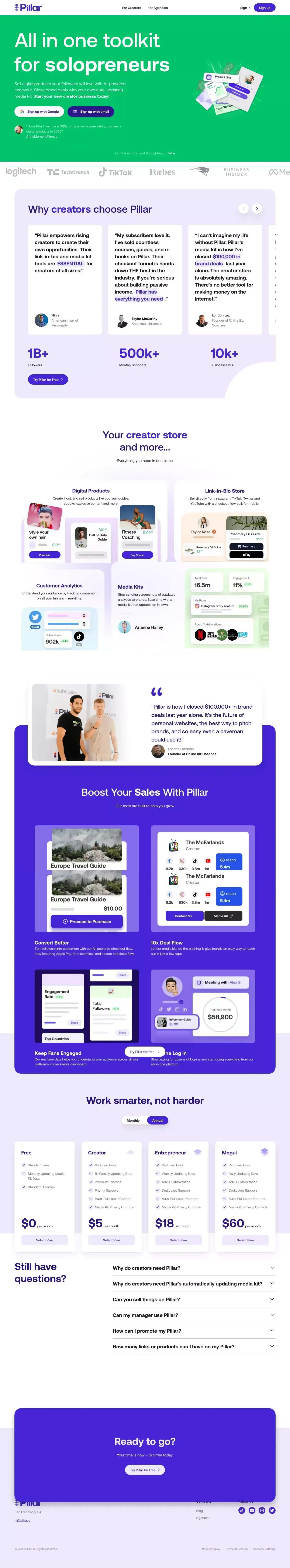 Pillar - Your Creator Store and More - Landing design