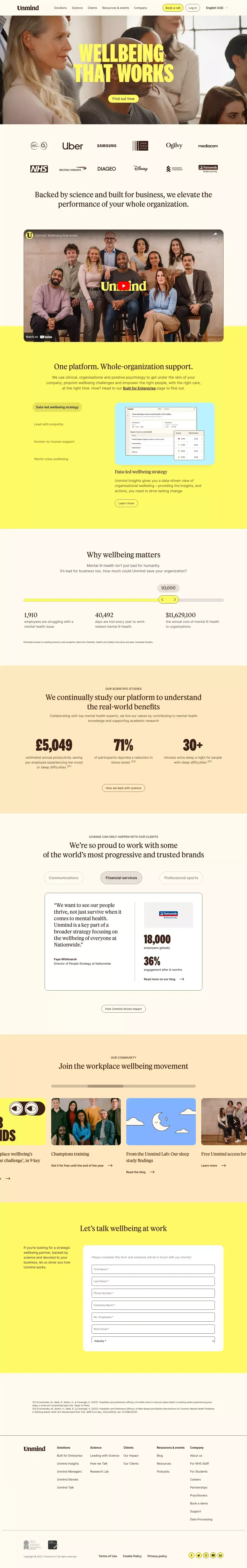 Unmind | Wellbeing that works - Landing design