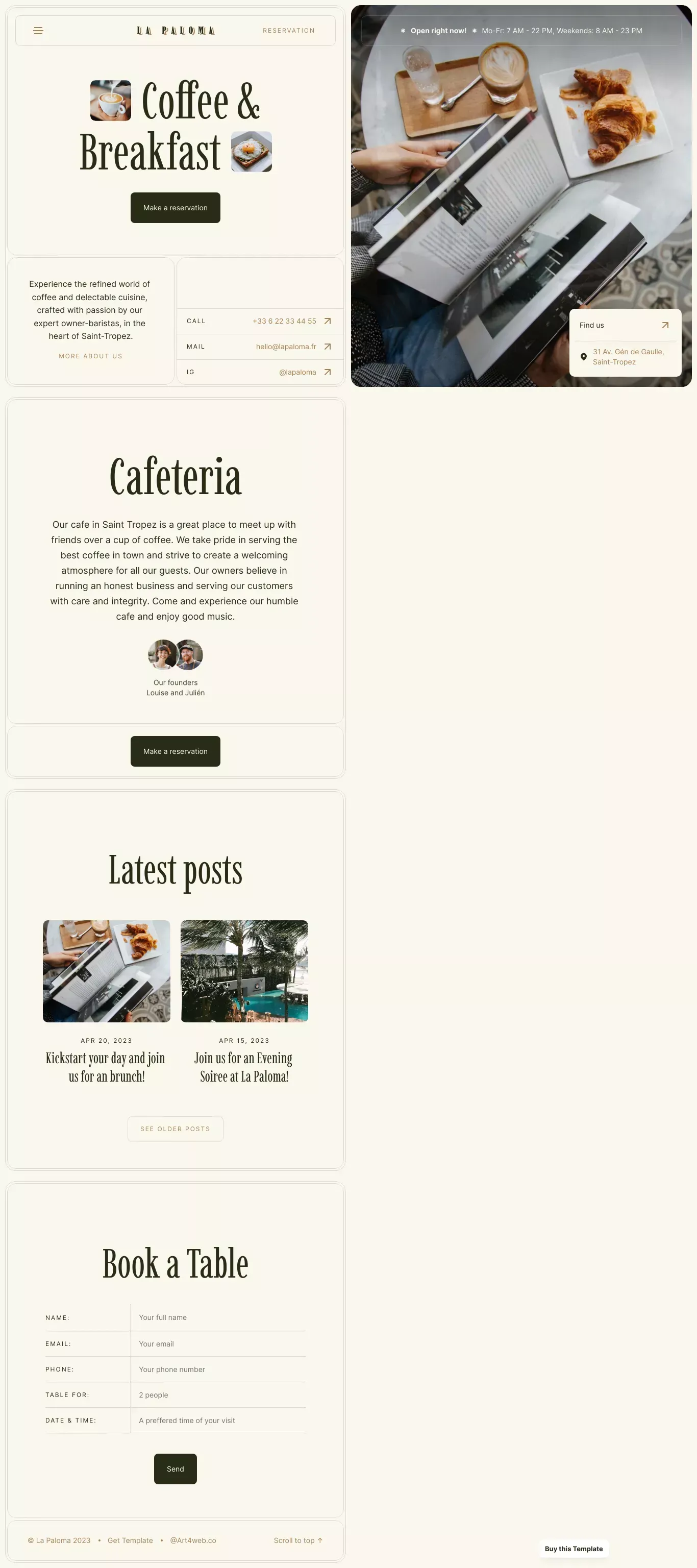 La Paloma â Cafe Framer Template - website design