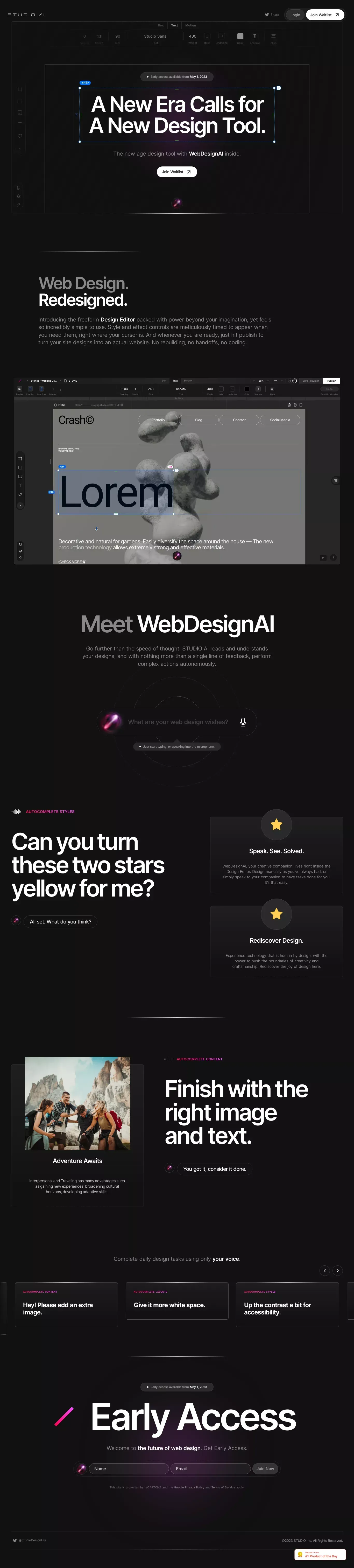 STUDIO AI | The new age design tool with WebDesignAI inside. - Landing design