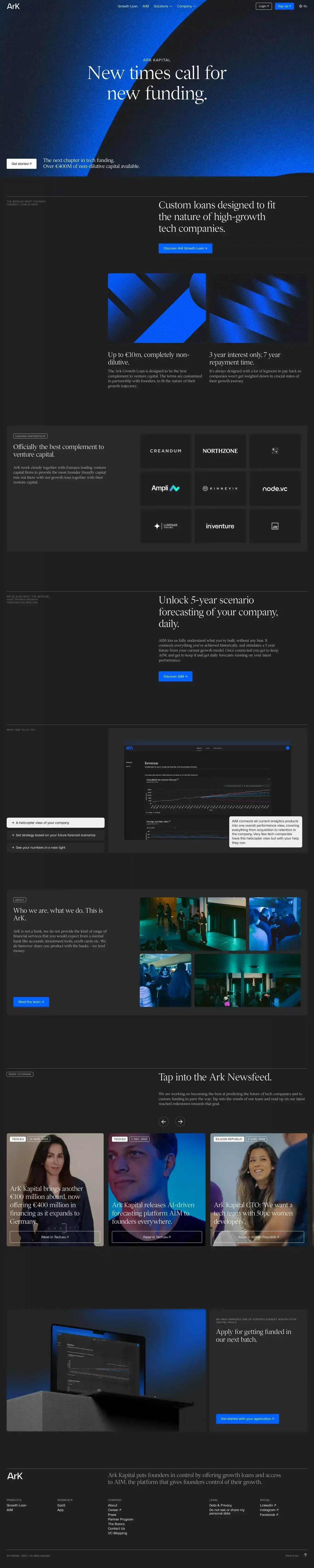 ArK – The new way of growing a tech company - Landing design