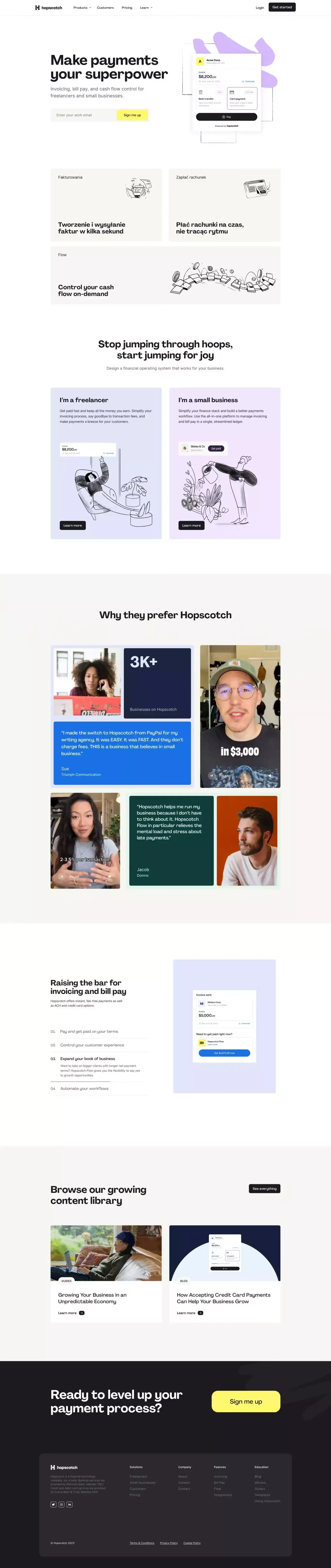 B2B Payments Without the BS | Fast, Fee-Free Payments | Hopscotch - Landing design
