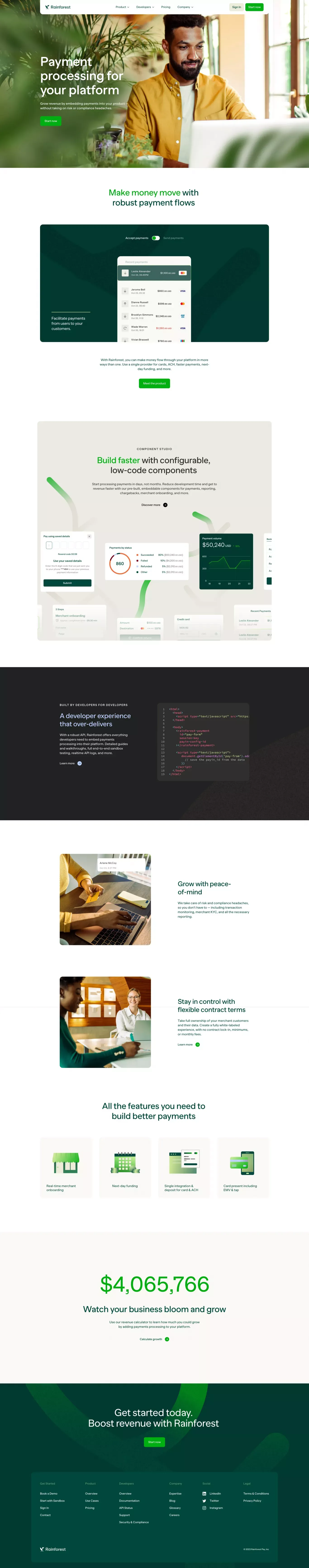 Rainforest | Payments processing for software companies - Landing design