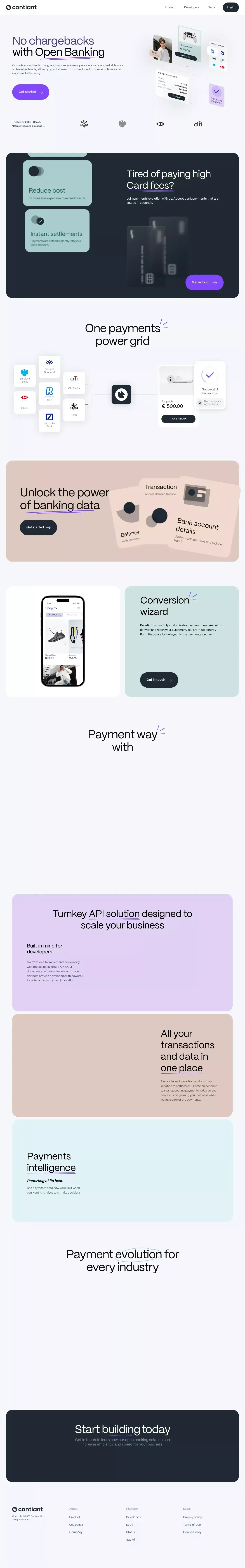 Contiant - Enjoy instant payments with Open Banking - website design