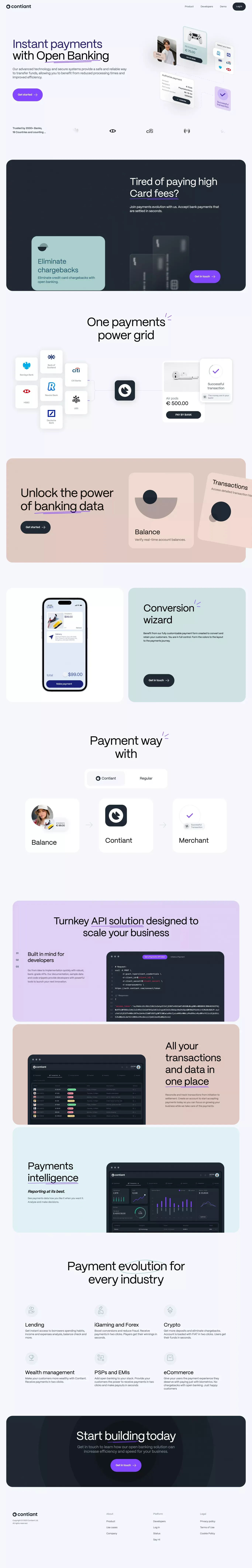 Contiant - Enjoy instant payments with Open Banking - Landing design