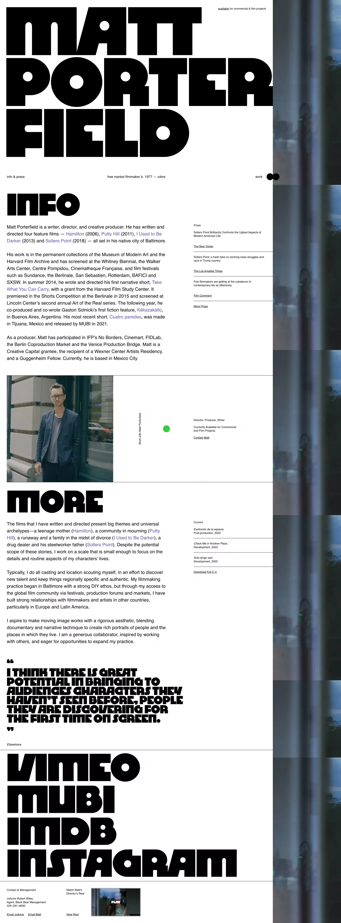 Matthew Porterfield — Free Market Filmmaker, Director, and Writer - Portfolio design