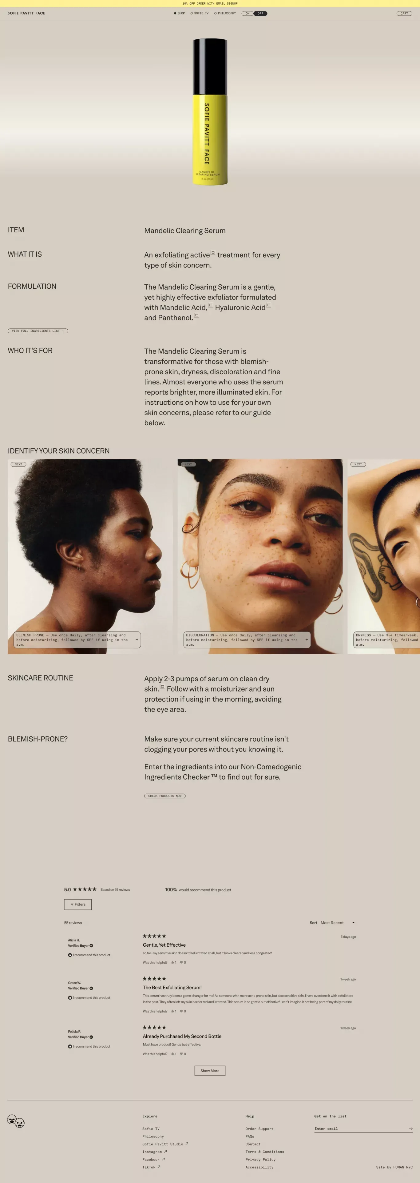 Sofie Pavitt Face: Skincare Products for Problematic Skin - Ecommerce design