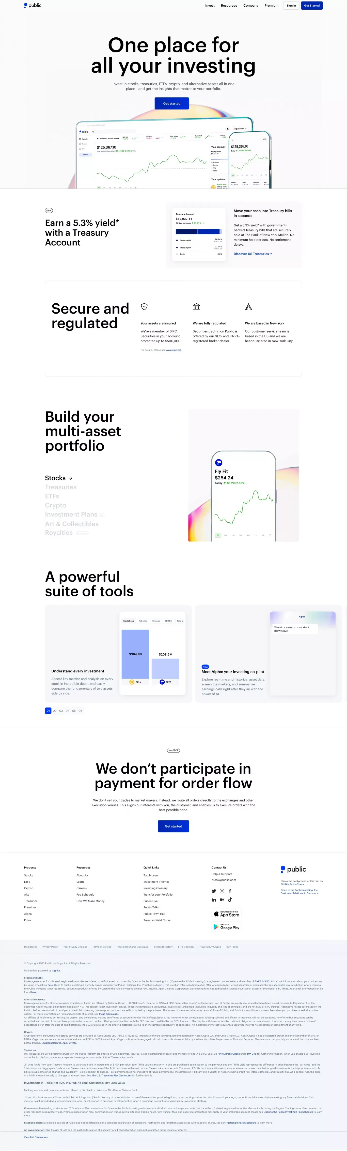 Public.com - Stocks, Treasuries & Crypto Investing App - Landing design